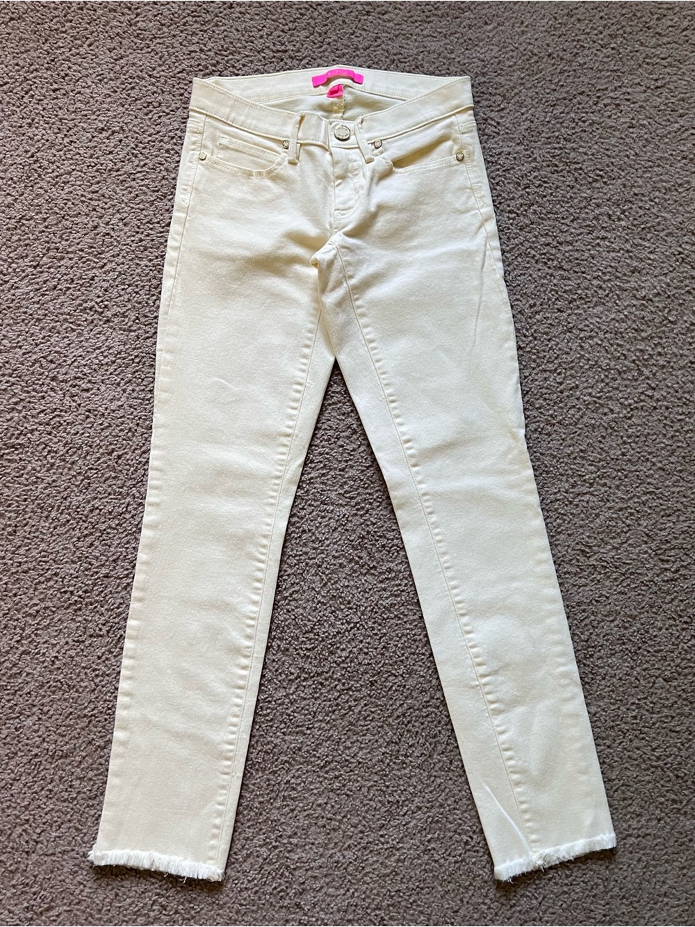 Lilly Pulitzer Pale Yellow Skinny Ankle Jeans Raw Frayed Hem Size 00